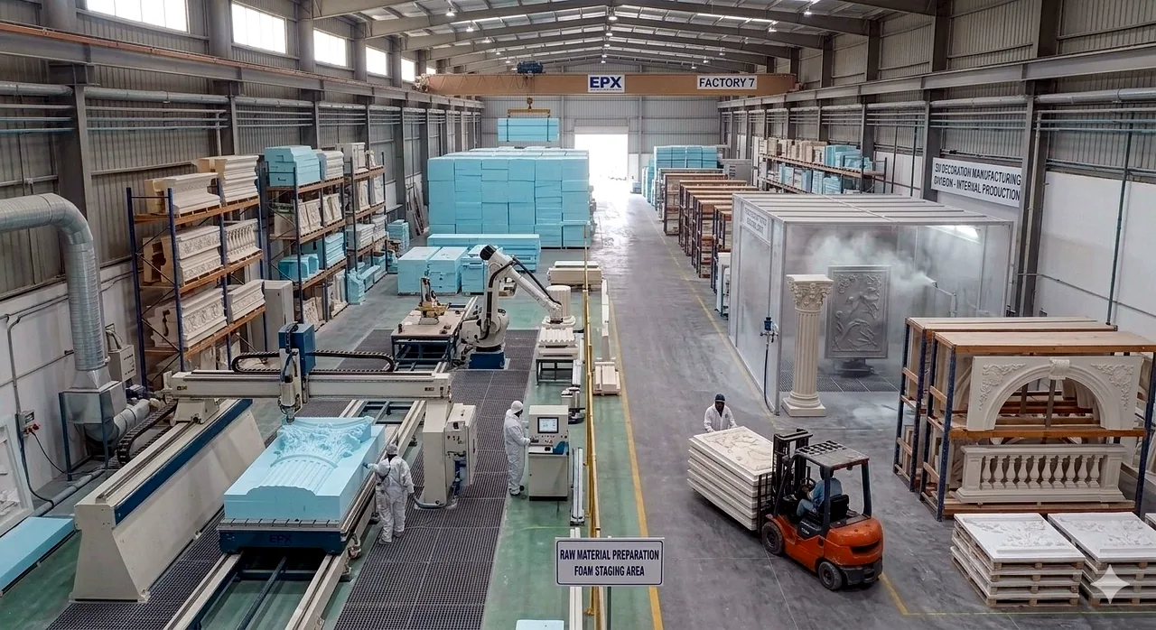 EPS foam factory — CNC cutting and block storage