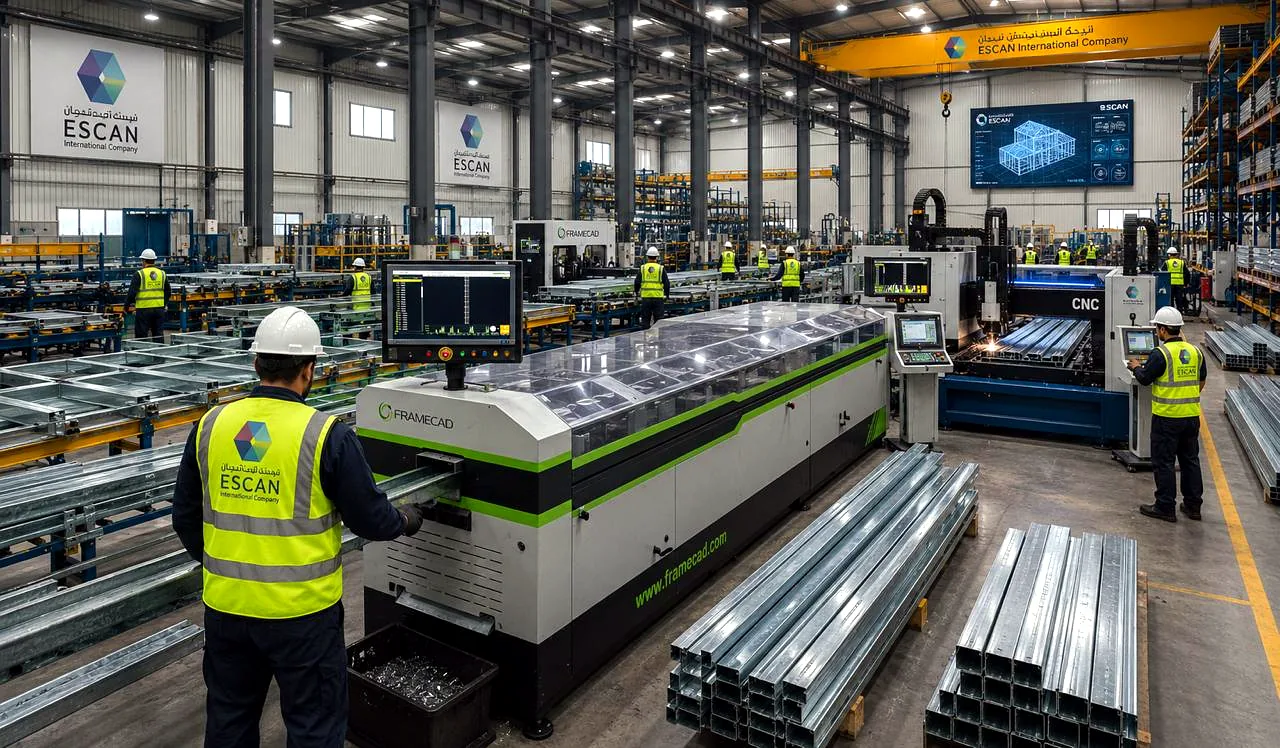 ESCAN factory floor — CNC light-gauge steel production line